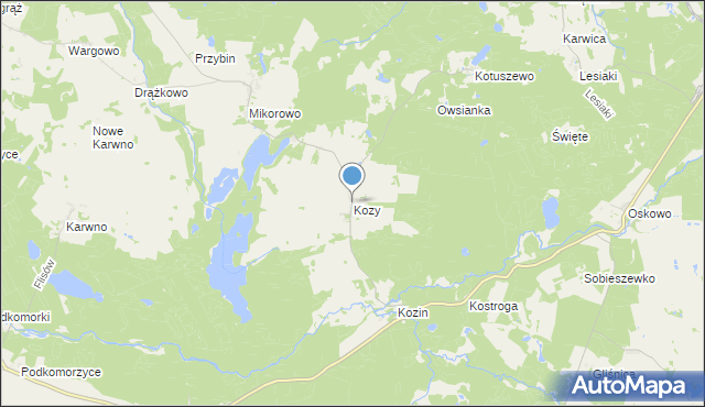 mapa Kozy, Kozy gmina Czarna Dąbrówka na mapie Targeo